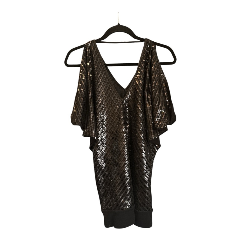 Black Sequin Cut Out Top V-Neck